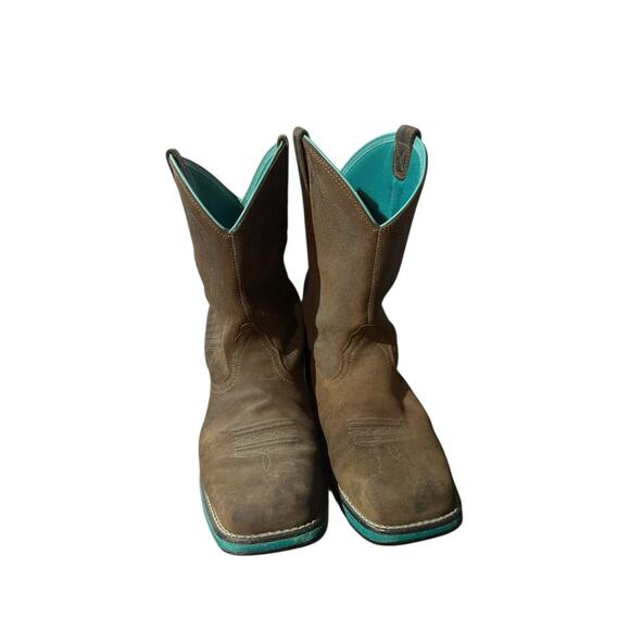 Ariat Womens Sz 9.5 B Anthem Java Brown & Turquoise Western Boots Used - Picture 4 of 9